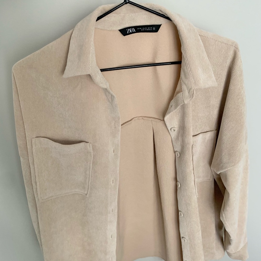 Zara Cream Oversized Corduroy Button-Up Shirt